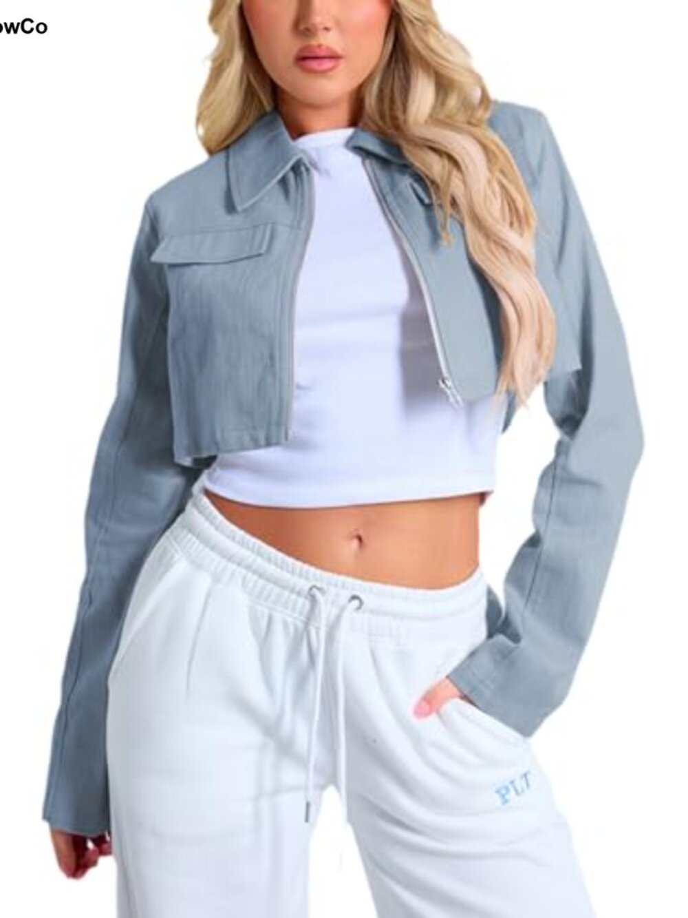 Women's Zip Up Lapel Long Sleeve Cropped Casual Jacket